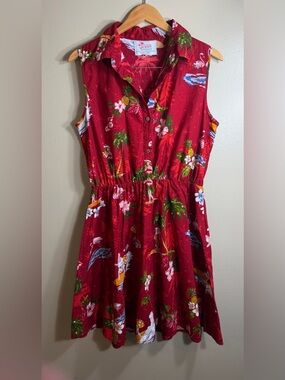 Hawaii Hangover Red Tropical Santa Surf Print Button Front Midi L